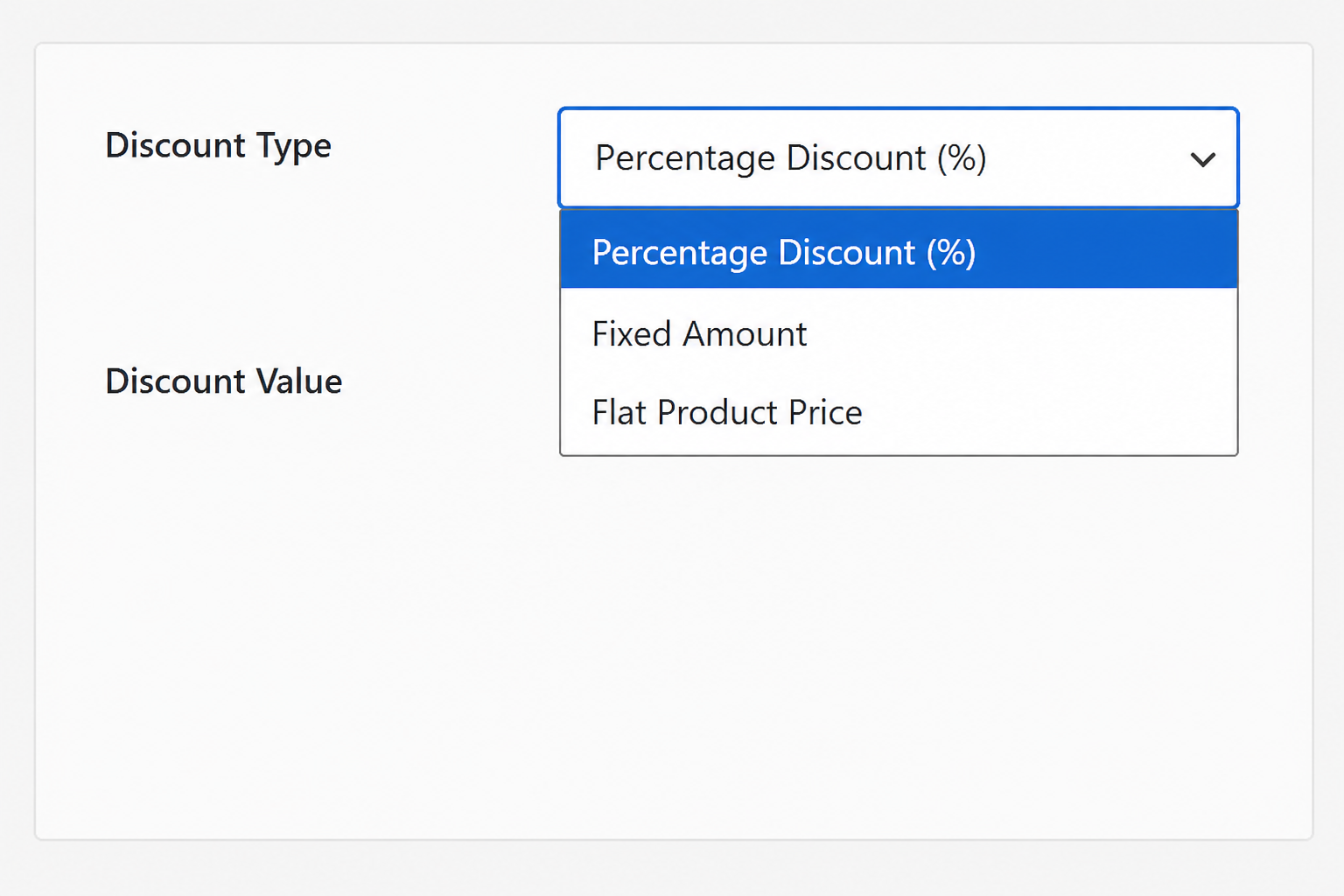 Discount Type dropdown with Fixed Amount